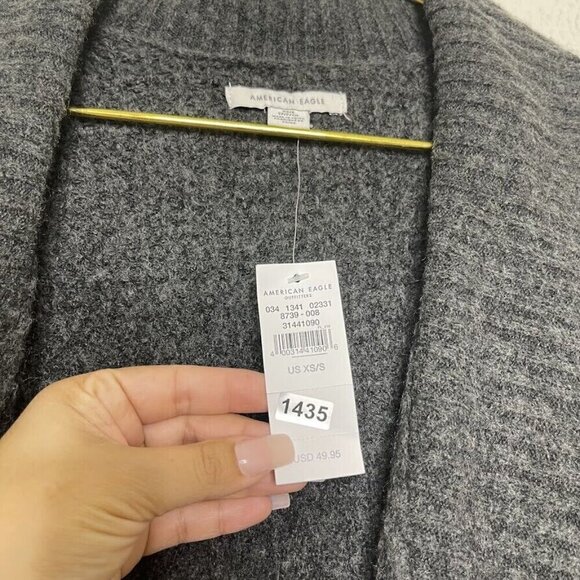 American Eagle Sweater XS/S Cardigan Open Knit Gray Long Sleeve Soft AF Longline - Picture 6 of 10